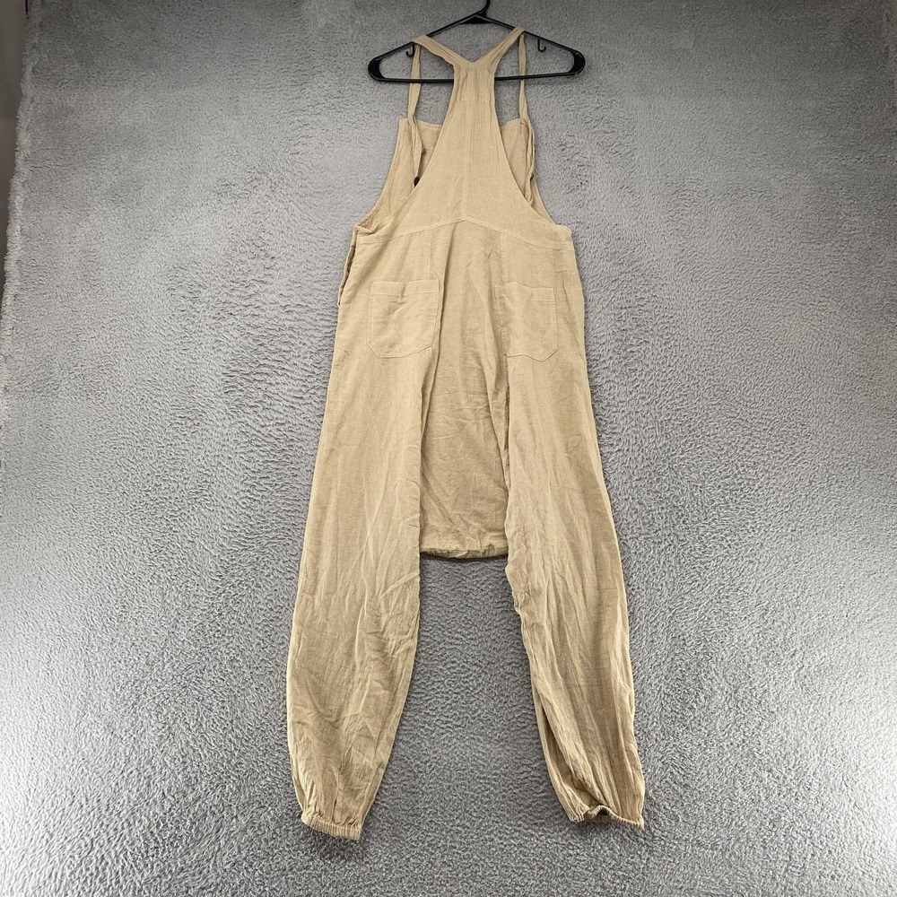 Boho Harem Overalls Jumpsuit Womens L/XL Beige Cotton Drop Crotch Loose Baggy - Picture 9 of 13